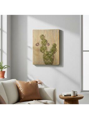 Cactus String Art Wall Decor Handmade On Wooden Board